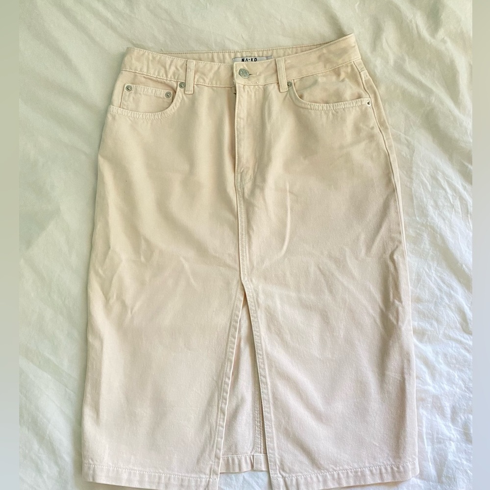 NA-KD off white denim skirt